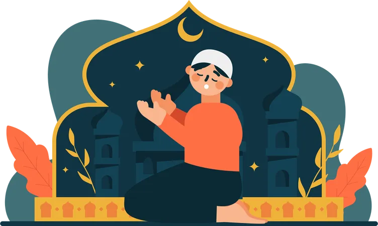 The Illustration Of A Man Praying Is A Visually Appealing Image That Conveys Warm Wishes And Celebration During Eid This Image Can Be Used In Marketing Materials Social Media Posts And Greeting Cards To Connect With Muslim Audiences Illustration