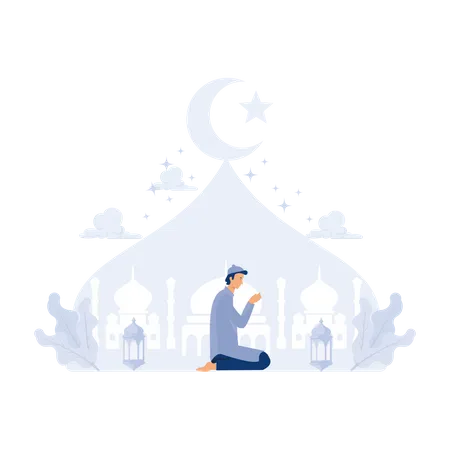 Muslim man doing namaz prayer  Illustration