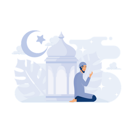 Muslim man doing namaz prayer at mosque  Illustration