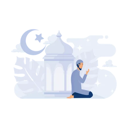 Muslim man doing namaz prayer at mosque  Illustration