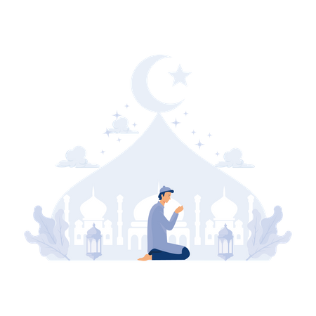 Muslim man doing namaz prayer  Illustration