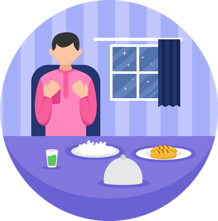 Muslim man doing prayer before eating food  Illustration