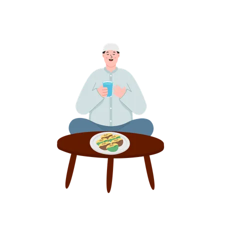 Muslim man doing prayer before iftar  Illustration