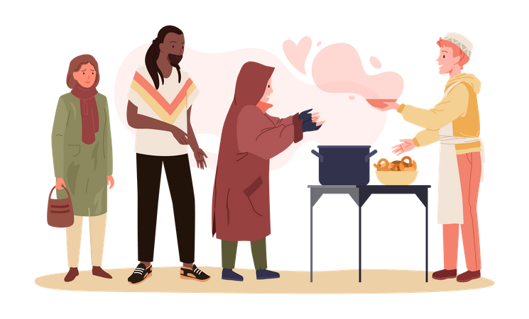 Muslim man donated food  Illustration