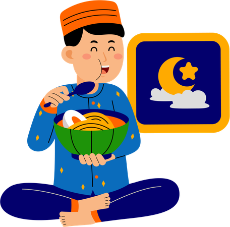 Muslim man eating food after iftar  Illustration