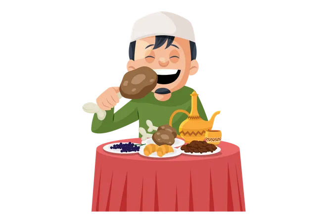 Muslim man eating Non-veg and drinking Alcohol  Illustration