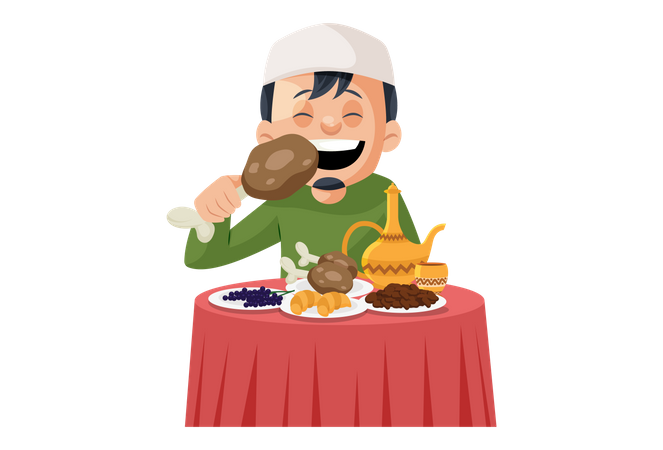 Muslim man eating Non-veg and drinking Alcohol  일러스트레이션