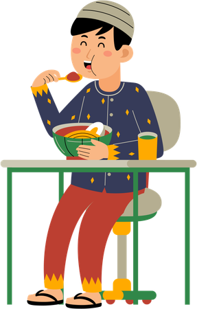Muslim man eating noodle  Illustration