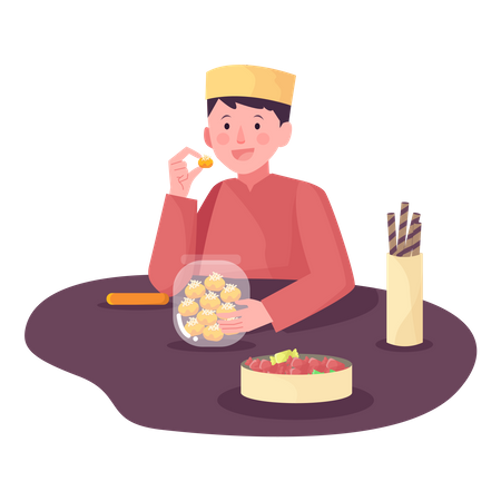 Muslim man Eating Snack  Illustration