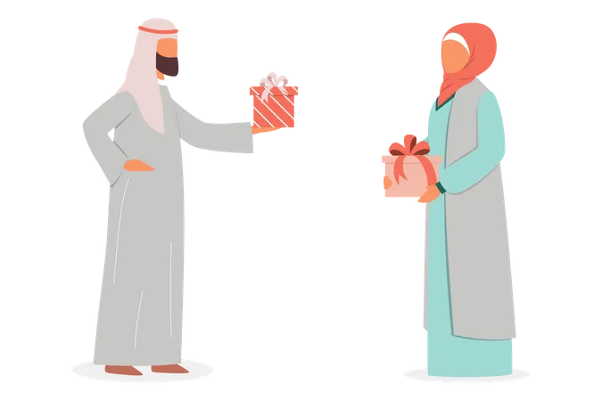 Muslim man gifting girlfriend Illustration