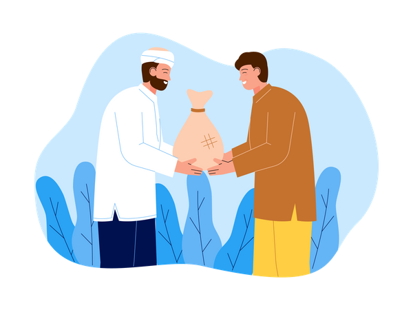 Muslim man giving alms to others  Illustration