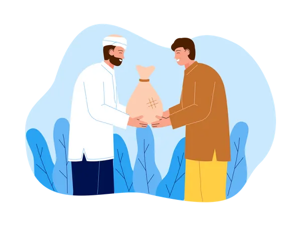 Muslim man giving alms to others  イラスト