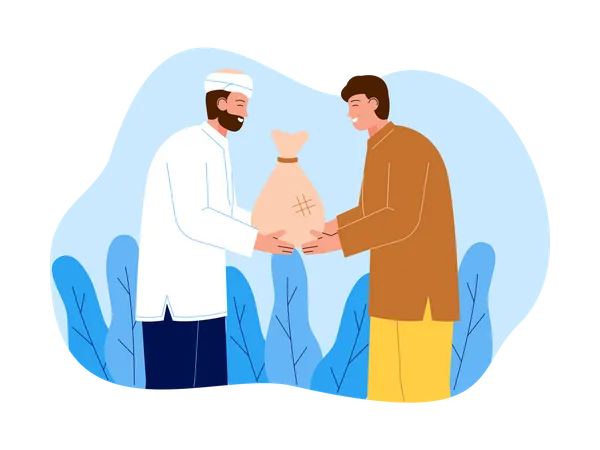 Muslim man giving alms to others  Illustration