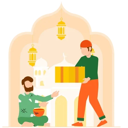 Muslim man giving Donation  Illustration