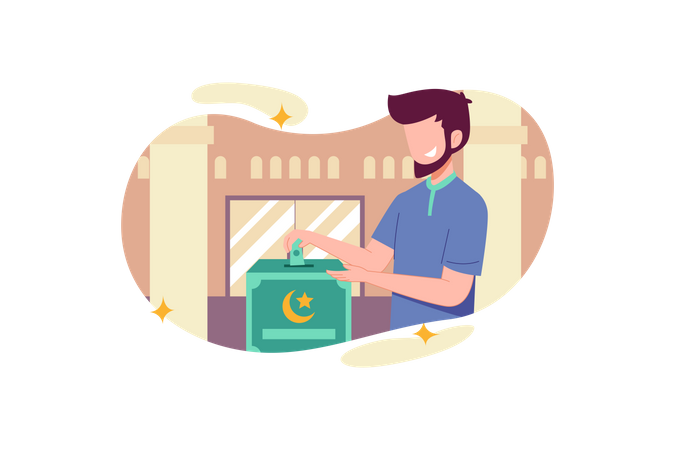 Muslim man giving donation during Ramadan Illustration