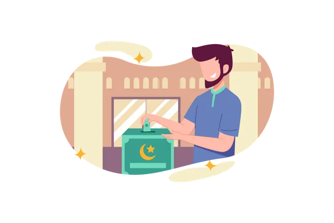 Muslim man giving donation during Ramadan Illustration