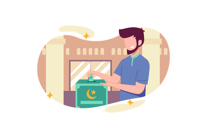 Muslim man giving donation during Ramadan  イラスト