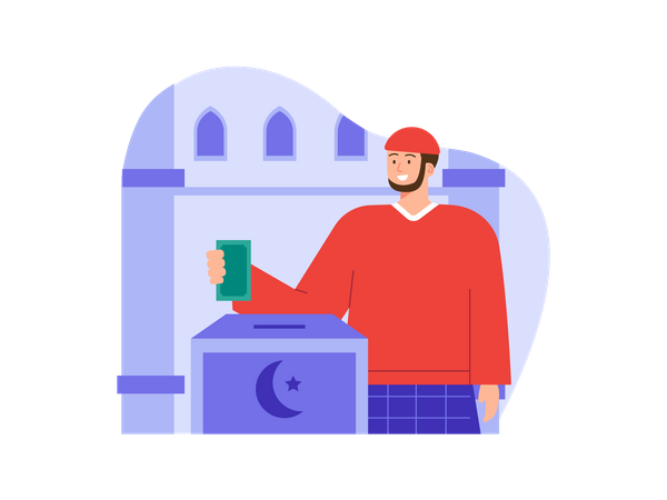 Muslim man giving donation into box  Illustration