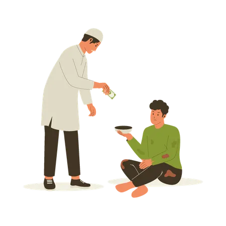 Muslim man giving donation to begger  Illustration