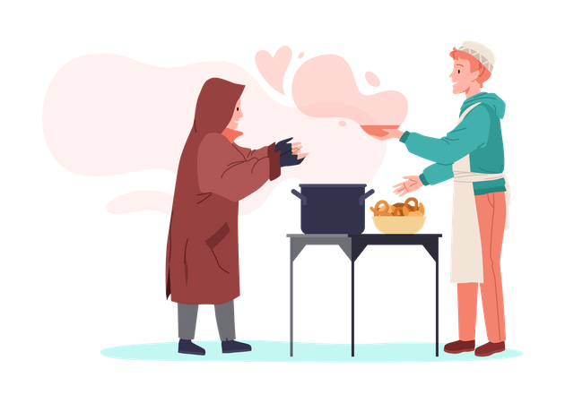 Muslim man giving food  Illustration