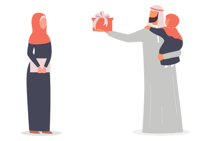 Muslim man giving gift to wife  Illustration