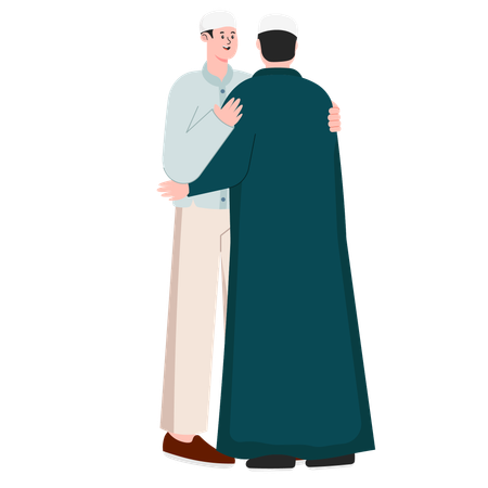 Muslim Man giving hug to friend  Illustration