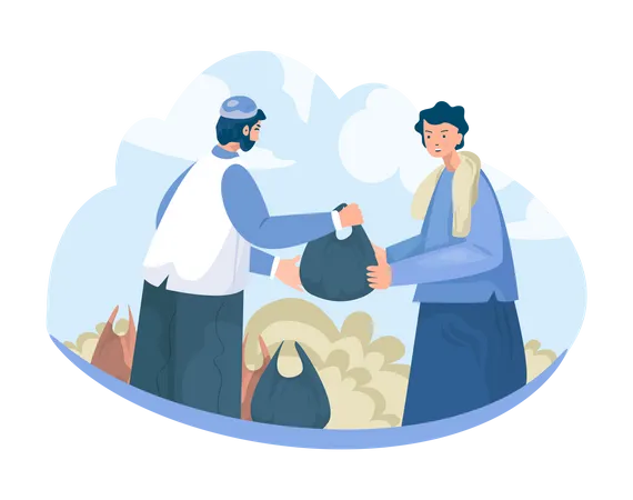 Muslim man giving jakat Illustration