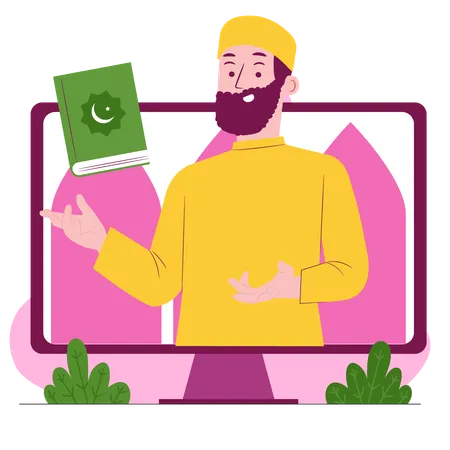 Muslim man giving online ramadan greeting  Illustration