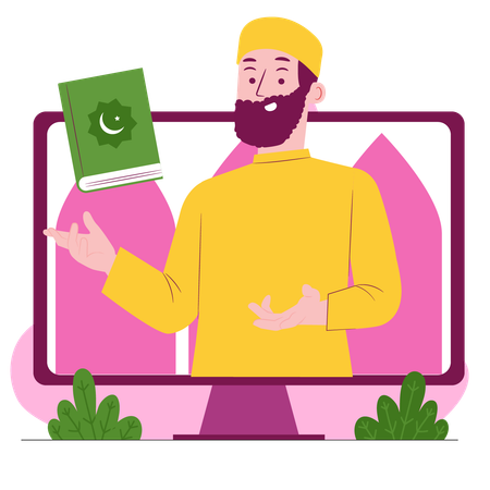 Muslim man giving online ramadan greeting  Illustration