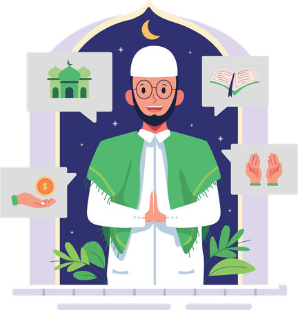 Muslim man giving ramadan greeting  Illustration