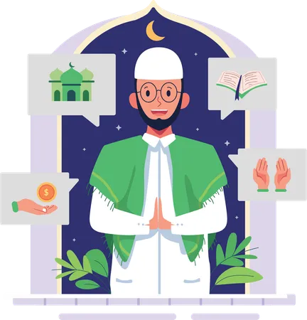 Muslim man giving ramadan greeting  Illustration