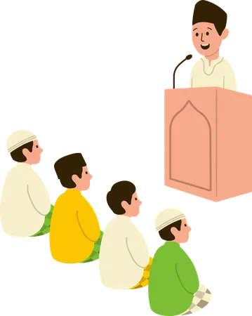 Muslim man giving speech on Eid festival  Illustration