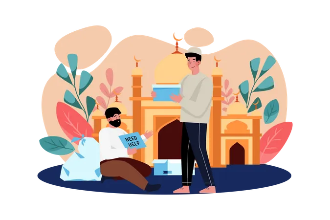 Muslim man giving zakat  Illustration