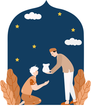 Muslim Man Giving Zakat Fitrah  イラスト