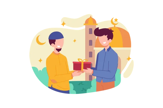 Muslim man giving zakat gift  Illustration