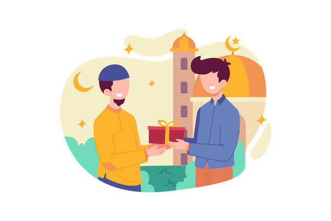 Muslim man giving zakat gift  イラスト
