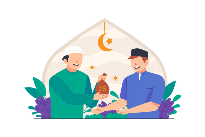 Muslim Man Giving Zakat  Illustration