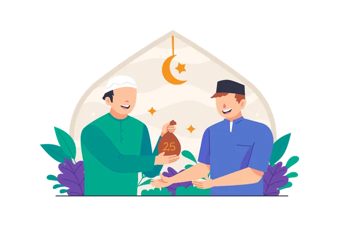 Muslim Man Giving Zakat  Illustration