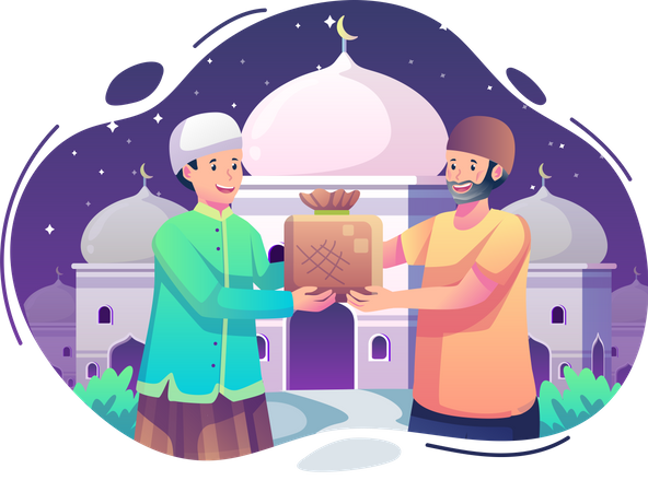 Muslim man giving zakat  イラスト