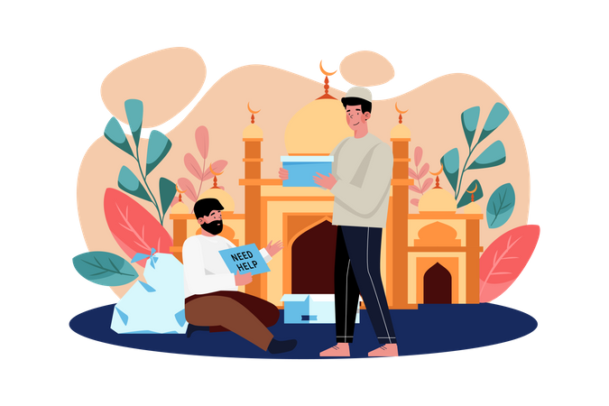 Muslim man giving zakat  イラスト