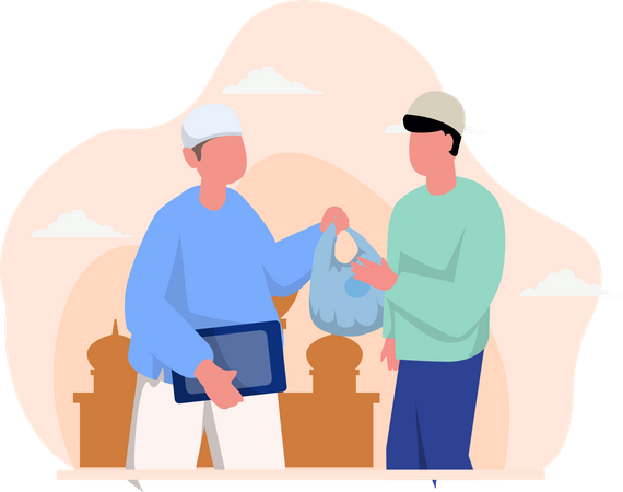 Muslim man giving zakat  イラスト