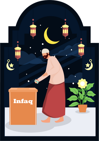 Muslim man giving zakat  イラスト