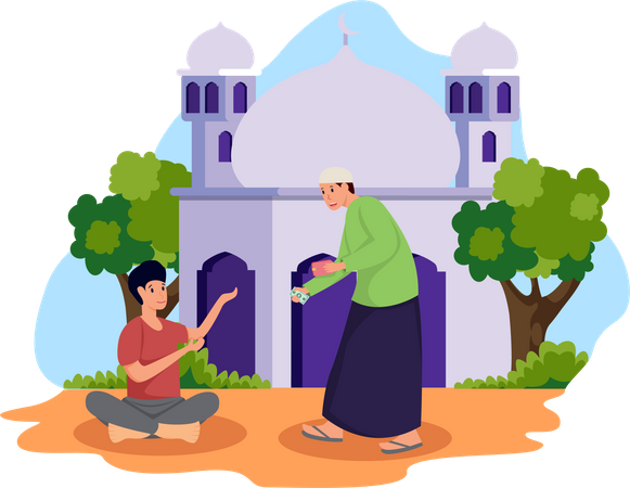 Muslim man giving zakat  イラスト