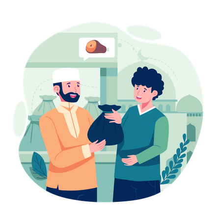 Muslim man giving zakat  イラスト