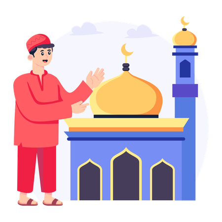 Muslim man going for worship at Mosque  Illustration