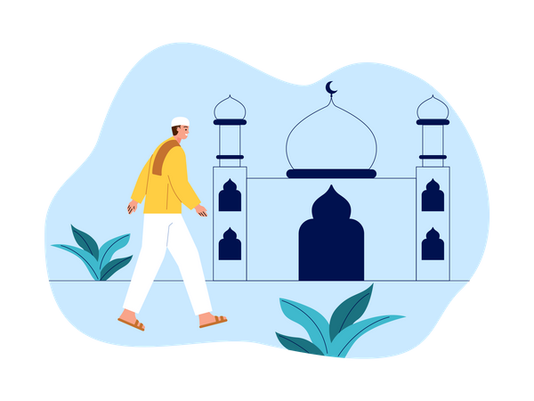 Muslim man going mosque for prayer  Illustration