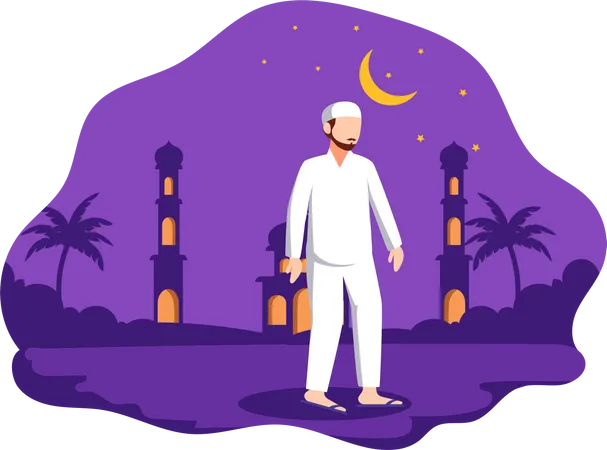 Muslim man going mosque for praying  Illustration