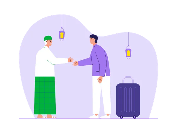 Muslim man going on travel in ramadan  Illustration