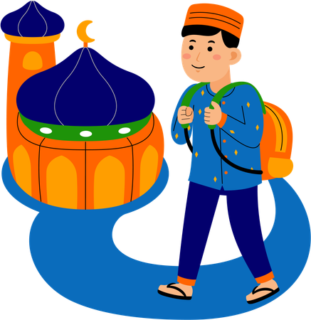 Muslim man going to mosque  Illustration