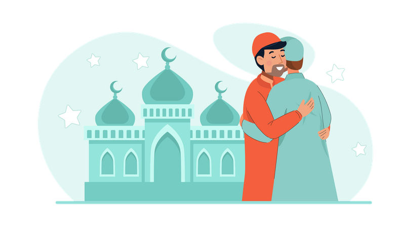 Muslim man greeting each other  Illustration